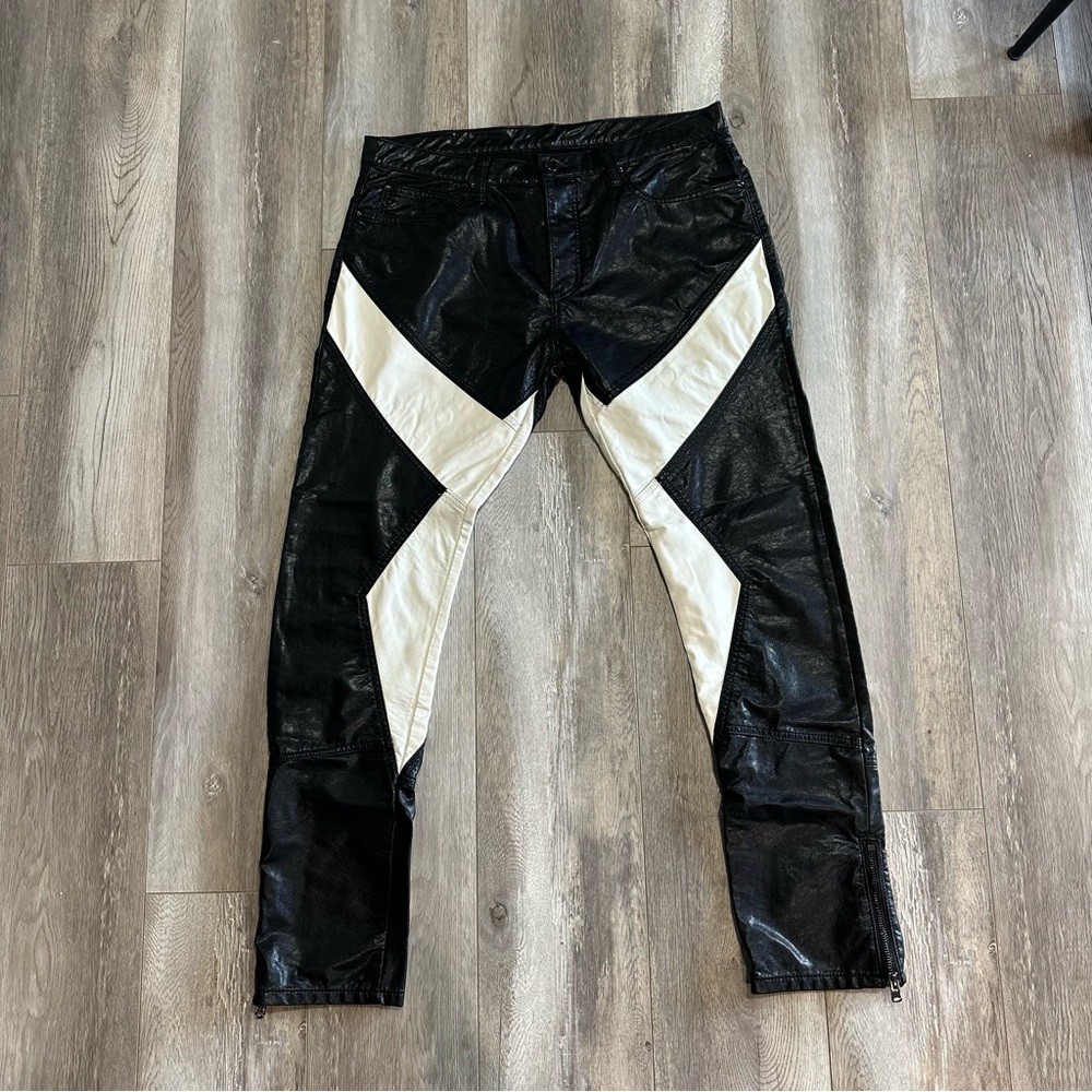 MNML Leather Texture Black and White pants with Zipper leg